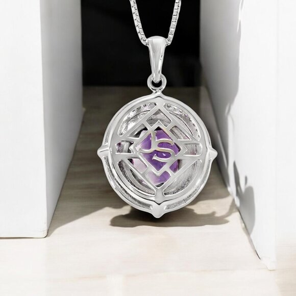 Amethyst and Lab Diamond Pendant in 925 Sterling Silver - Picture 3 of 3
